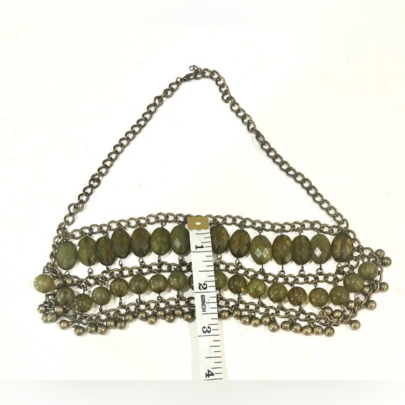 Vintage Faceted Olive Green Lucite Necklace Cascade Waterfall Bib Pewter, EUC - Picture 7 of 11